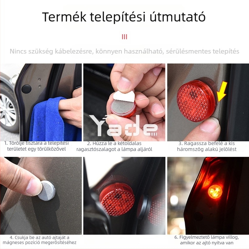 Yade autó ajtó LED figyelmeztető fény, 5 LED, univerzális dekoratív világítás, ajtónyitás biztonsági érzékelő, ütközés elleni villanófény
