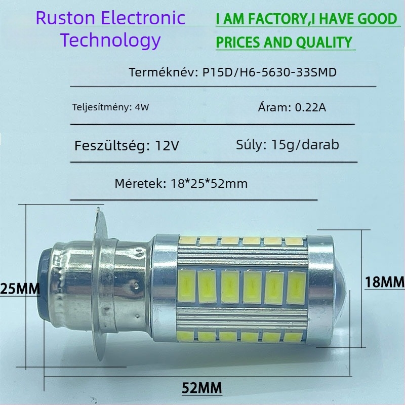 Motorkerékpár LED ködlámpa H6 5630, 33 LED, P15D-25, nagy fényerő, fehér fény