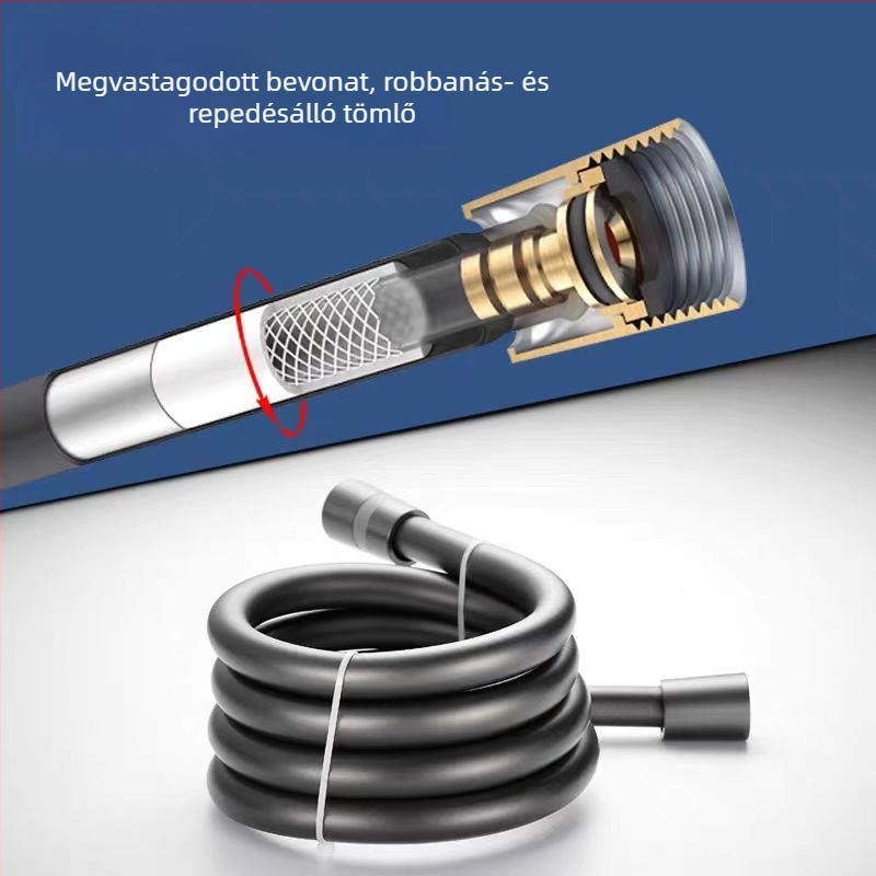 PVC zuhanycső sárgaréz maggal, vastagított kivitel, anti-tekeredés, nyomásálló, menetes csatlakozás