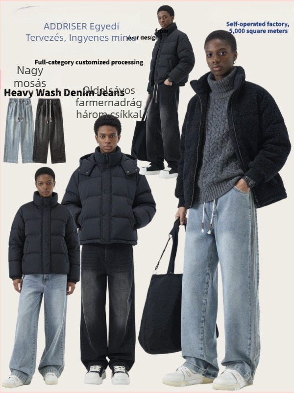 Addriser férfi farmer fleece bélés, egyenes szabás, középmagasságú derék, mosott denim, 60% pamut / 20% poliészter / 20% viszkóz