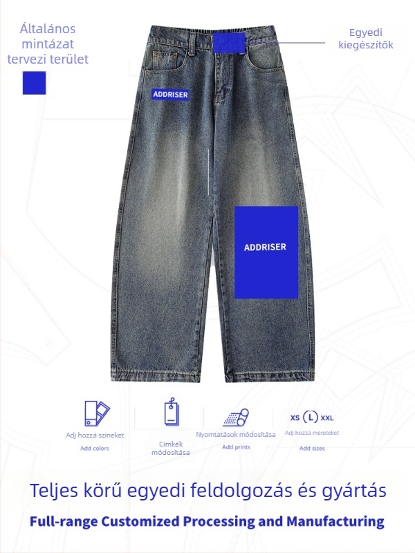 Addriser férfi farmer fleece bélés, egyenes szabás, középmagasságú derék, mosott denim, 60% pamut / 20% poliészter / 20% viszkóz