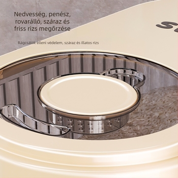 Csúszófedelű rizstároló tartály, 30 L, élelmiszer-minőségű PP műanyagból, zárható, nedvesség- és rovarálló