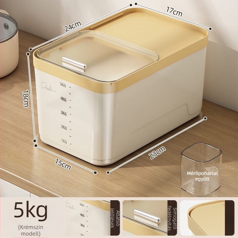 Yunxuan Élelmiszer-minőségű rizs tároló, rovar- és nedvességálló, zárható, PP műanyag, 10L+ kapacitás