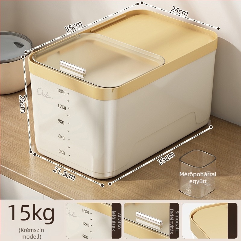 Yunxuan Élelmiszer-minőségű rizs tároló, rovar- és nedvességálló, zárható, PP műanyag, 10L+ kapacitás