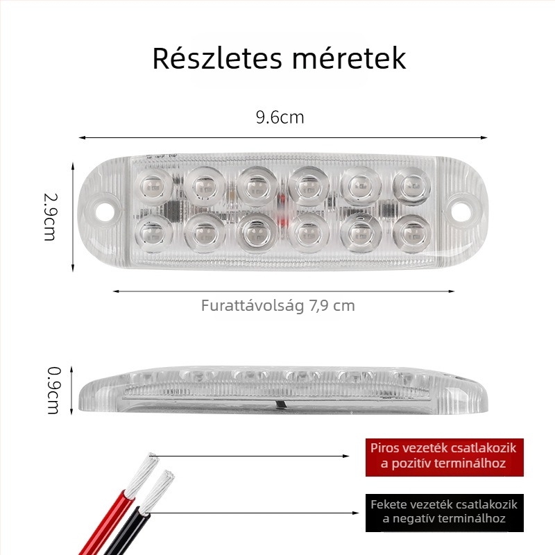 12 LED-es teherautó figyelmeztető fény, 12-80V, oldalsó és sarokfény RV-hez és trailerhez