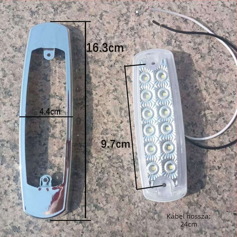 12‑LED teherautó oldalsó lámpa krómozott éllel, szélesség jelző és villogó fény