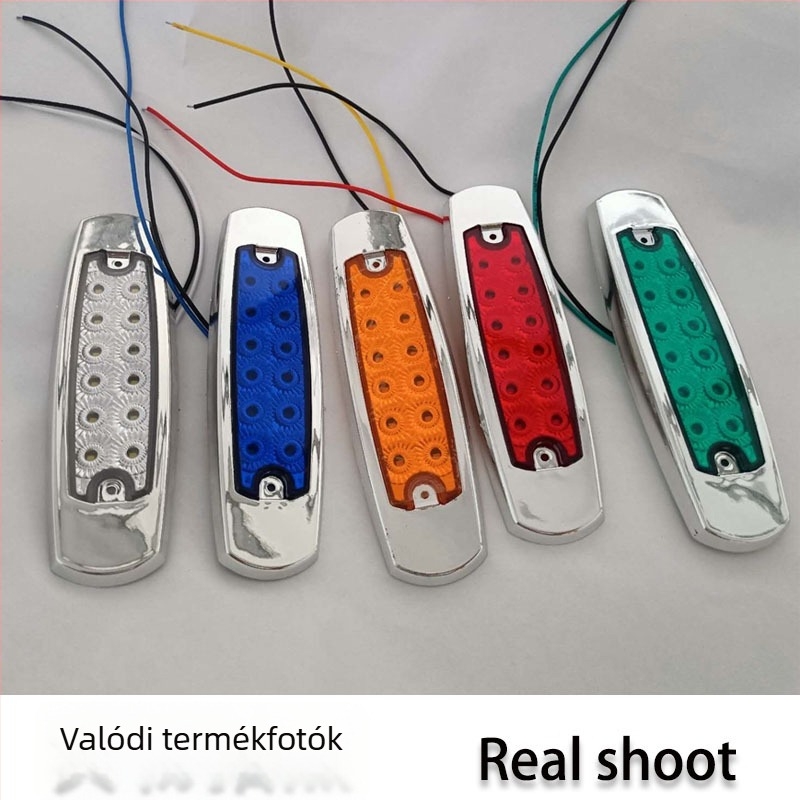 12‑LED teherautó oldalsó lámpa krómozott éllel, szélesség jelző és villogó fény