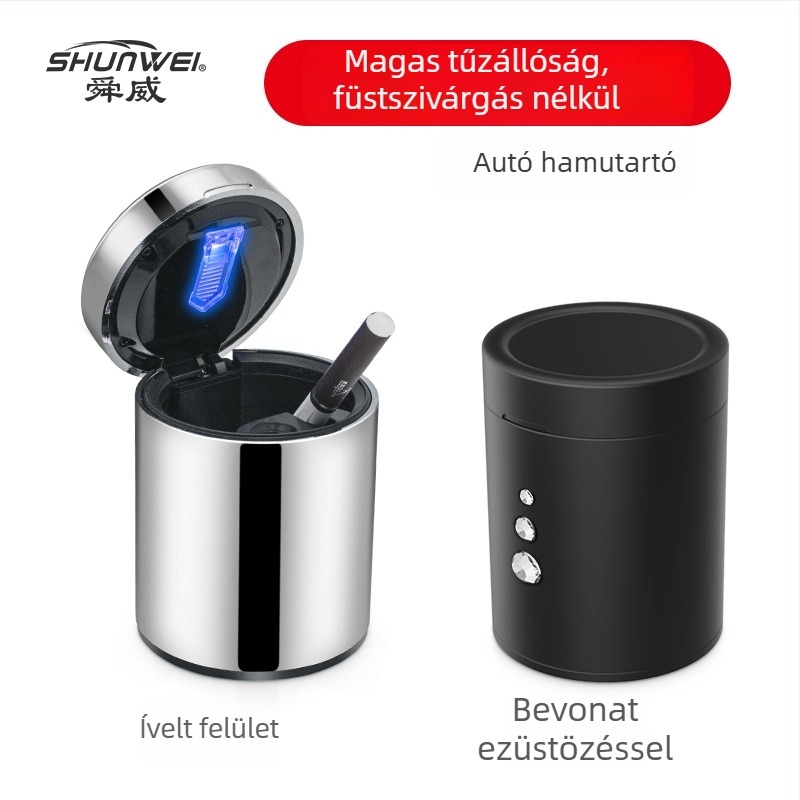 Autó hamutartó lángálló dizájnnal és LED világítással, modell SD-1204, anyag ABS-PC-PBT, tömeg 126 g