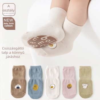 Gyerekeknek készült csúszásmentes padlóra való zokni, pamut, méret M, 1–3 évesek (80–100 cm), légáteresztő, rajzfilmmintával