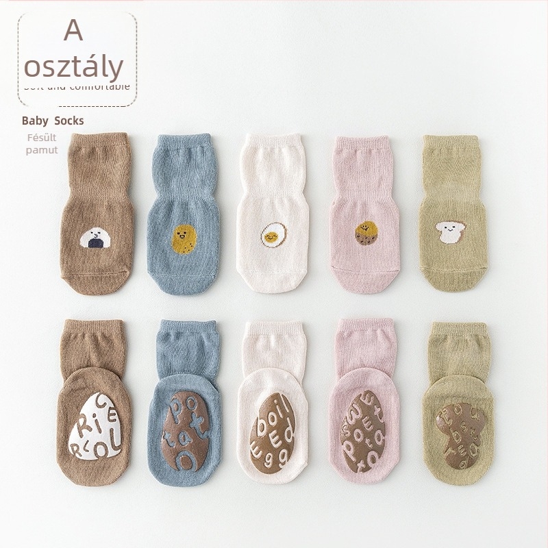 Gyerekeknek készült csúszásmentes padlóra való zokni, pamut, méret M, 1–3 évesek (80–100 cm), légáteresztő, rajzfilmmintával