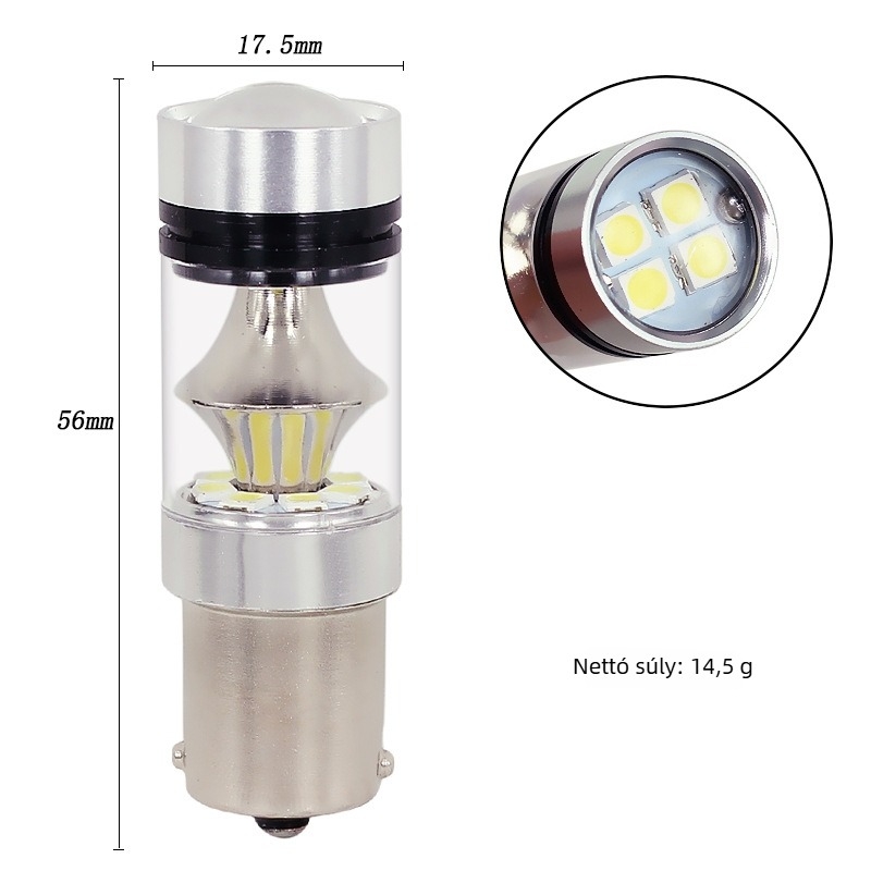 Autó LED indexlámpa, S25/1156/1157 alap, 100W, 12-24V, 20× LED 3030, alumínium ház