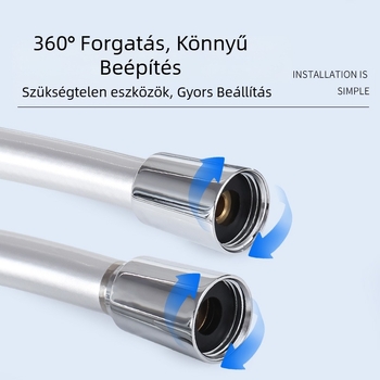 PVC zuhanycső spirálisan szerelve, tekeredésmentes; anyag PVC, névleges nyomás 10, működési hőmérséklet 50, csatlakozó műanyag