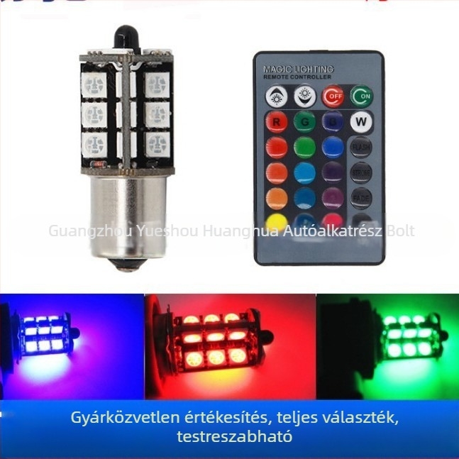 RGB LED index- és hátsó világítás, távirányítós, 12V, 5050 SMD, 5W, modell 1156/1157, élettartam 50 000 óra