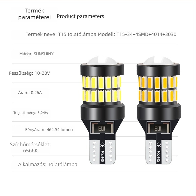 T15 hátrameneti világítás 34+4 SMD LED-del (4014), 10-30V, nagy fényerő, autó LED hátrameneti fény
