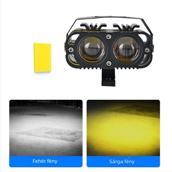 Autó- és motorkerékpár LED-reflektor, kettős sugárzású, 2 szemmel, 20W, 4000lm, 12-80V, IP67, alumínium