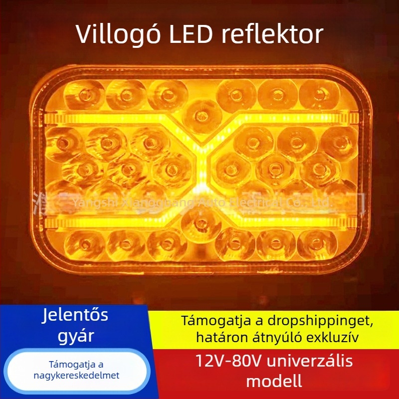 LED elsőfény járművekhez 12–24V, vízálló, nagy fényerő, targoncák és építőgépek számára, villogó figyelmeztető fény és tolatófény