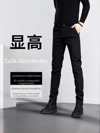 Férfi üzleti casual nadrág fleece bélésével, vasalásmentes, koreai stílus, téli