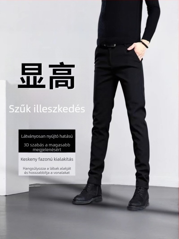 Férfi üzleti casual nadrág fleece bélésével, vasalásmentes, koreai stílus, téli
