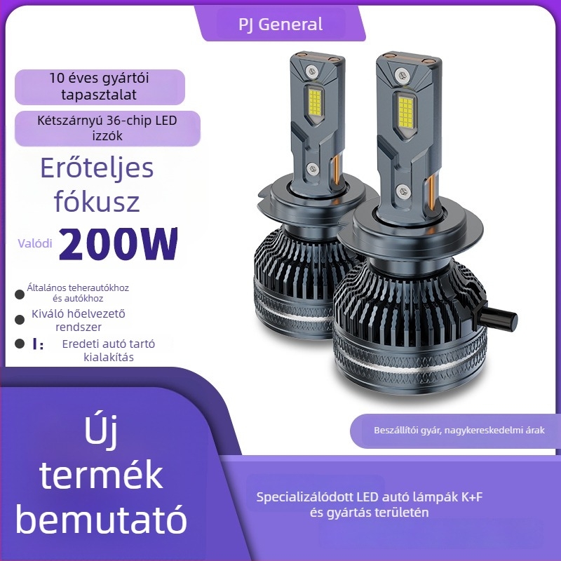 200W autó LED fényszóró, széles tartományú 12-24V, integrált távolsági és tompított fény, rendkívül fényes