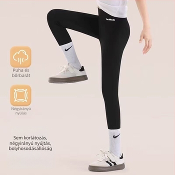 Lányoknak készült magas derekú nylon leggings, 3/4 hosszú, elasztikus derék, 85% nylon, tél 2024, 3–8 éveseknek