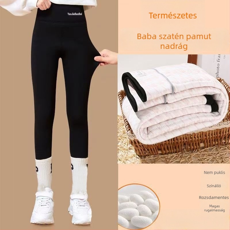Lányoknak készült magas derekú nylon leggings, 3/4 hosszú, elasztikus derék, 85% nylon, tél 2024, 3–8 éveseknek