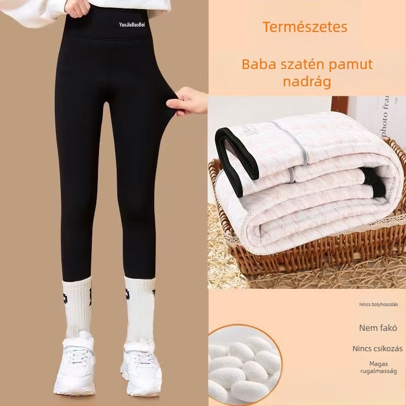 Lányoknak készült magas derekú nylon leggings, 3/4 hosszú, elasztikus derék, 85% nylon, tél 2024, 3–8 éveseknek