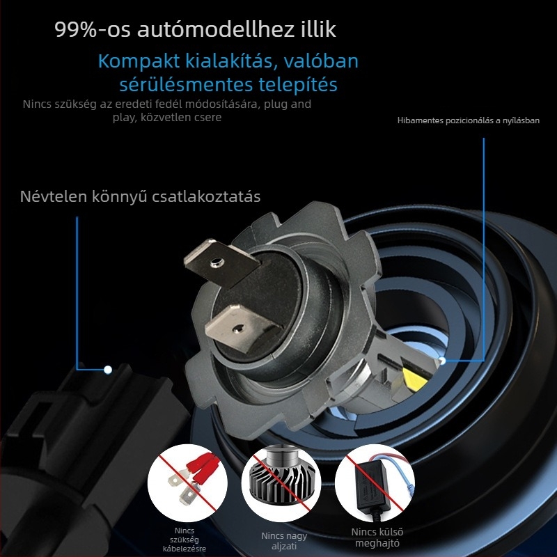 H7 LED autófényszóró – 26W, 9–12V, 5000 lm, IP68, alumínium ház