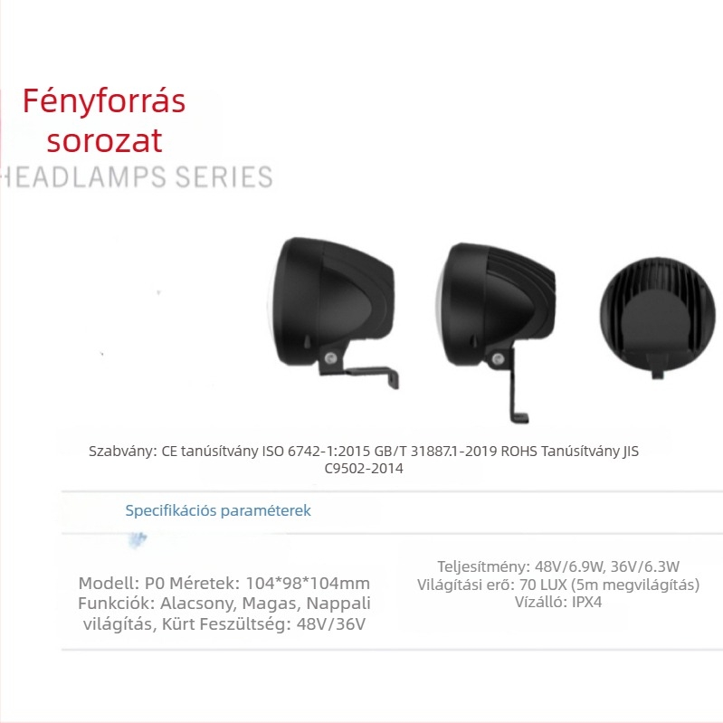 Elektronikus jármű fényszórója SL-39 — Négyfunkciós spotlámpa éjszakai közlekedéshez, 48V, 20W, IPX4, 70 Lux