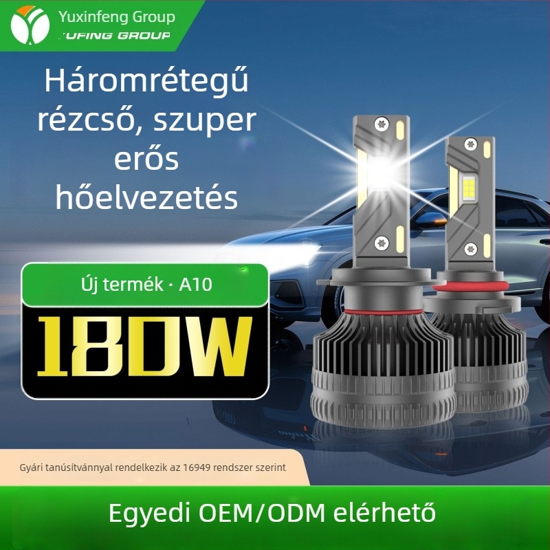 Autó LED fényszóró, nagy teljesítményű 180W, három rézcsővel, ultra fényes
