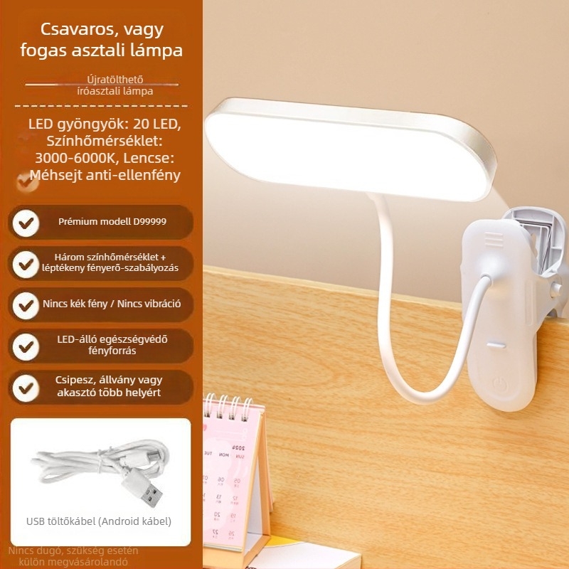 Csatolható LED olvasólámpa az éjjeli asztalhoz érintéses fényerő-szabályzással, újratölthető, intelligens vezérlés, CRI ≥90