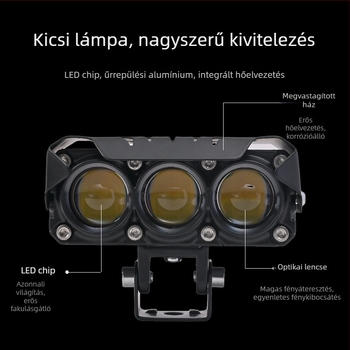 Három LED-es motorkerékpár-fényszóró ventilátorral és külső lencsével