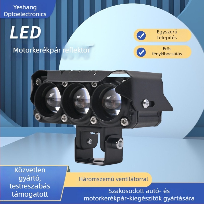 Három LED-es motorkerékpár-fényszóró ventilátorral és külső lencsével