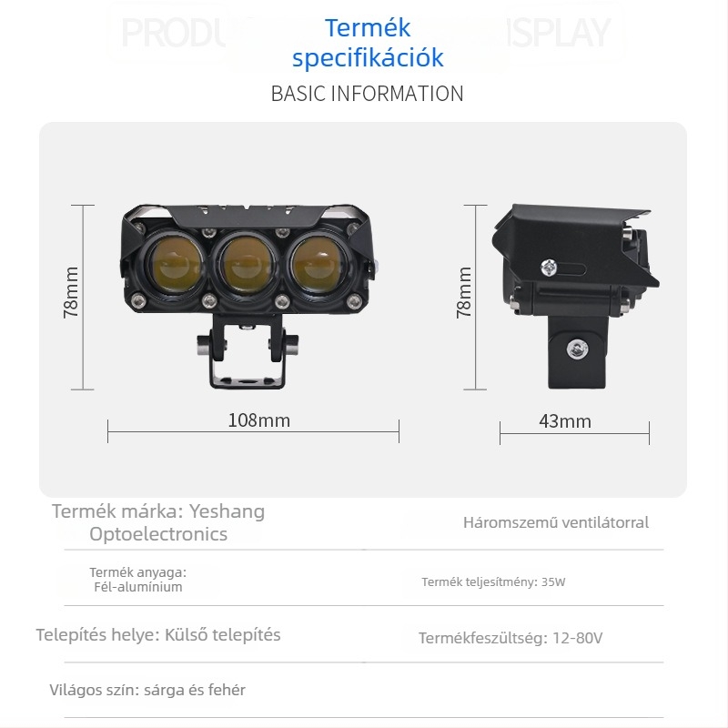 Három LED-es motorkerékpár-fényszóró ventilátorral és külső lencsével