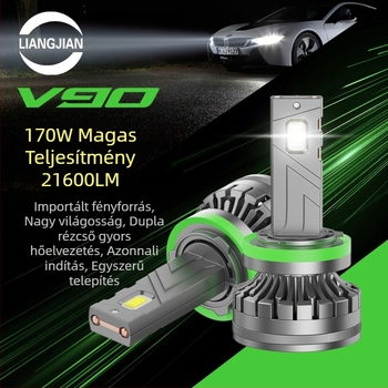 Wow autó LED lámpák, nagy fényerő, dupla rézcső, stabil 170W teljesítmény, ultra‑fényes első lámpák, távoli és közelvilágítás, H4