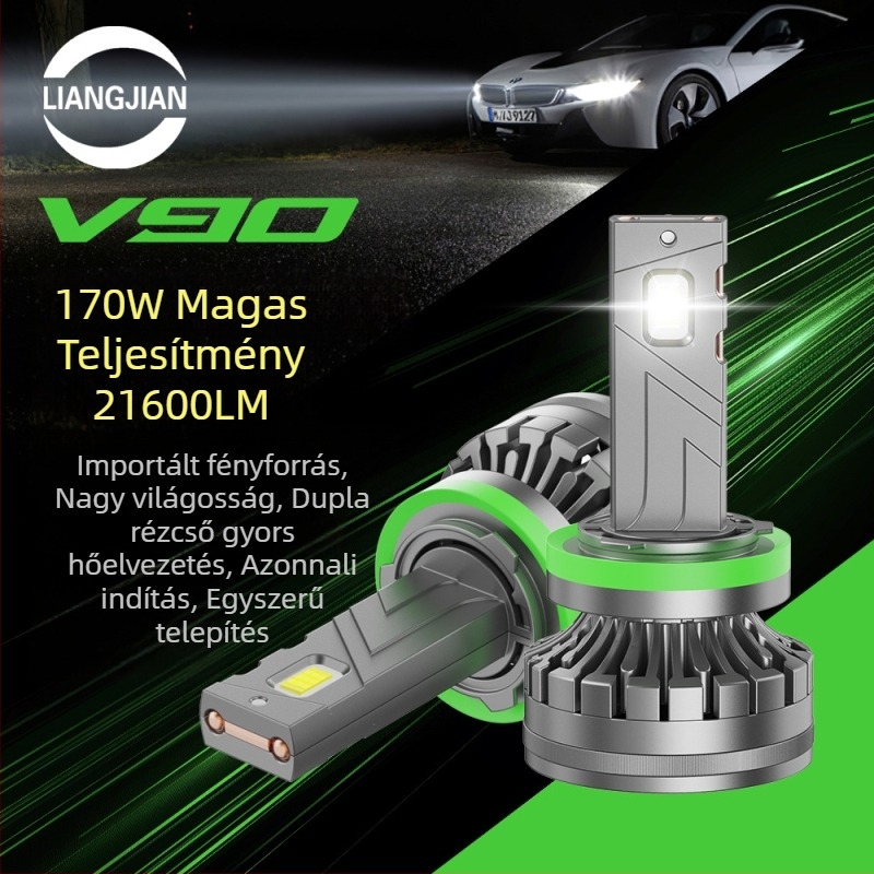 Wow autó LED lámpák, nagy fényerő, dupla rézcső, stabil 170W teljesítmény, ultra‑fényes első lámpák, távoli és közelvilágítás, H4