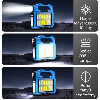 Napelemes hordozható LED munka lámpa kézi tekerő mechanizmussal, 20W, 2400 mAh akkumulátor