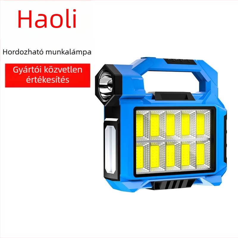 Napelemes hordozható LED munka lámpa kézi tekerő mechanizmussal, 20W, 2400 mAh akkumulátor