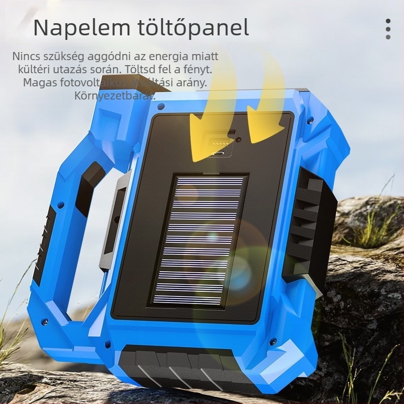 Napelemes hordozható LED munka lámpa kézi tekerő mechanizmussal, 20W, 2400 mAh akkumulátor