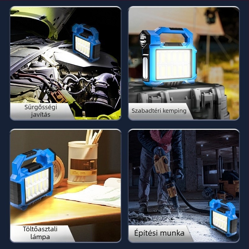 Napelemes hordozható LED munka lámpa kézi tekerő mechanizmussal, 20W, 2400 mAh akkumulátor