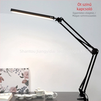 Szemvédő asztali lámpa hosszú, állítható kar, manikűrklipsz, USB tápegység, fém árnyékoló, háromszínű fényhőmérséklet, LED 80×0.2W