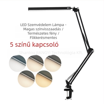 Szemvédő asztali lámpa hosszú, állítható kar, manikűrklipsz, USB tápegység, fém árnyékoló, háromszínű fényhőmérséklet, LED 80×0.2W