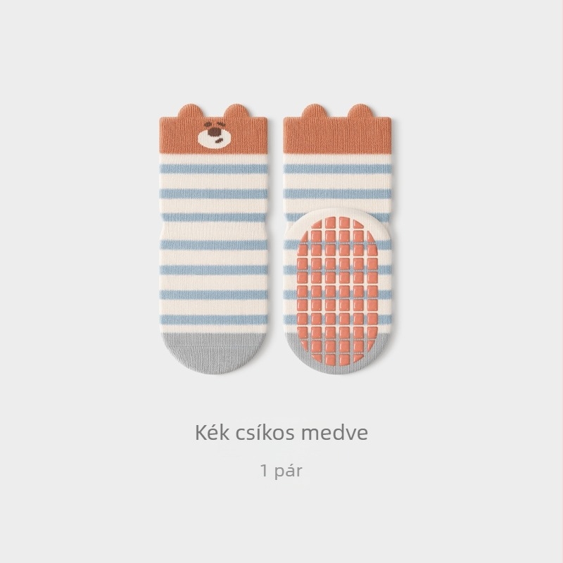 Pamut gyermek zokni varrás nélküli, őszi-téli szezonra, közepes hosszú, csúszásmentes, beltéri viselés, mintás