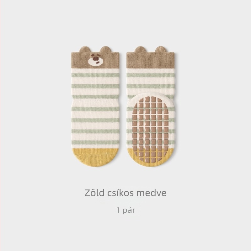 Pamut gyermek zokni varrás nélküli, őszi-téli szezonra, közepes hosszú, csúszásmentes, beltéri viselés, mintás