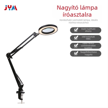 Összecsukható asztali lámpa nagyítóval és szemvédelmmel, USB tápellátás, 12W, CRI ≥ 90, alumínium árnyékoló