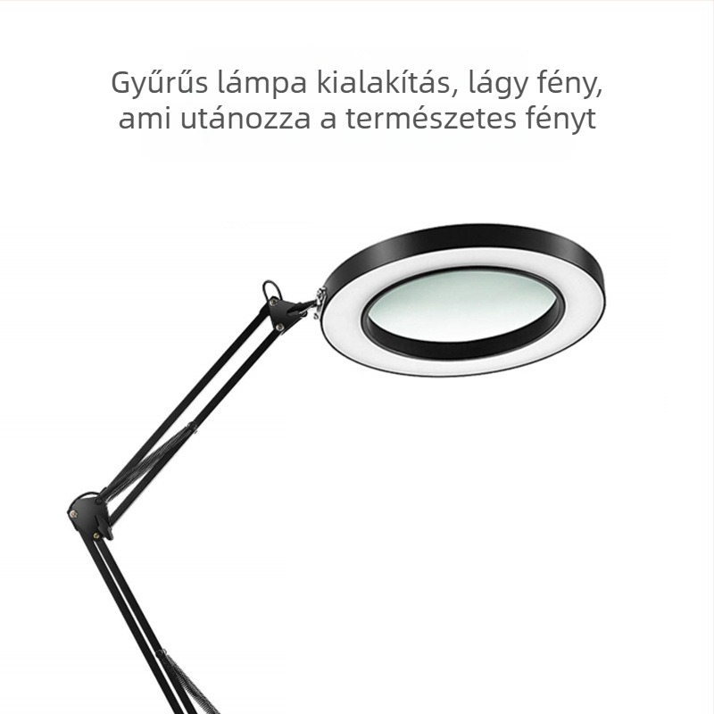Összecsukható asztali lámpa nagyítóval és szemvédelmmel, USB tápellátás, 12W, CRI ≥ 90, alumínium árnyékoló