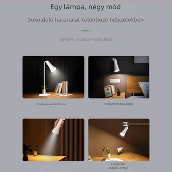 LED asztali lámpa szemvédővel, mágneses klip a falon, újratölthető akkumulátor, érintéses kapcsoló, CRI≥90, 3W