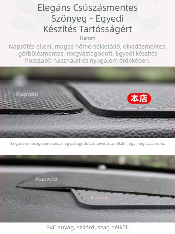 Autó-műszerfal csúszásmentes alátét központi konzol tárolóval, PVC, magas hőállóság