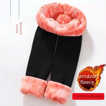 Lányoknak készült fleece-béléses vastag pamut leggings, magas derék, elasztikus derékrész, 65% pamut