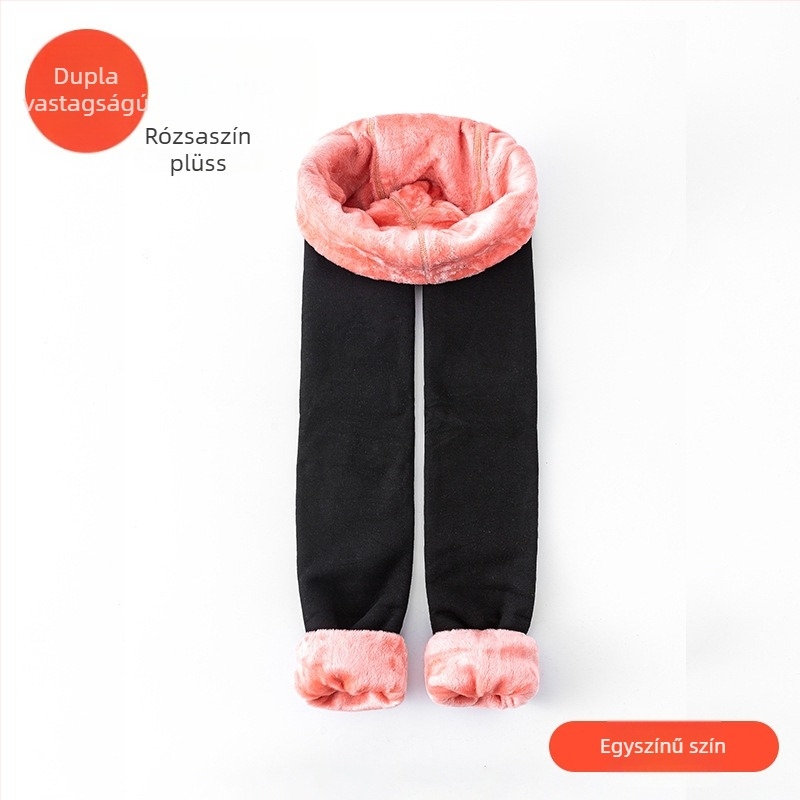Lányoknak készült fleece-béléses vastag pamut leggings, magas derék, elasztikus derékrész, 65% pamut