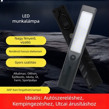 Újrat tölthető mágneses munkalámpa autójavításhoz, rendkívül fényes LED, 360° világítás, alumíniumötvözetes ház, fekete